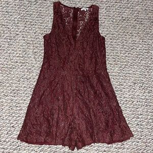 Charlotte Russe Maroon/Wine Gold Glitter Lace Romper